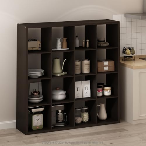 Furinno Simple 16-Cube Storage Organizer, Display Shelf, Dark Oak - Image 2