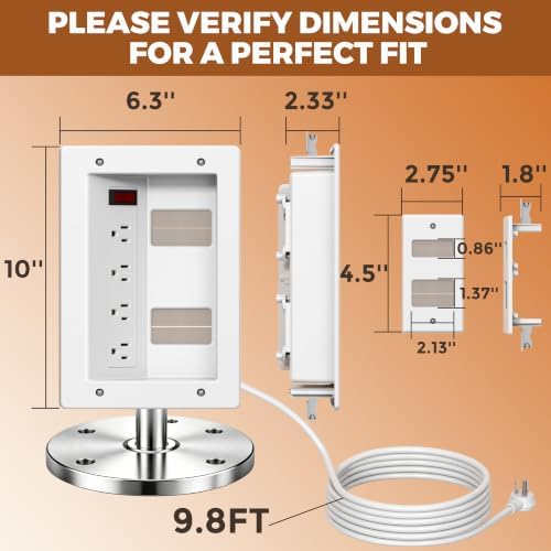 In Wall Cable Management Kit with Recessed Outlet Box, 4 Outlets, 9.8FT Cord, Hand Saw & Cable Ties, TV Cord Hider for Wall Mounted TV, Fits All Plugs, Easy Safe Cable Management for TV & Home Theater - Image 7
