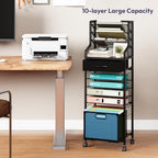 SWTYMIKI 10-Tier Rolling File Cart - Mesh Paper Organizer with Drawer and Hanging File Folders on Lockable Wheels, Rolling File Cabinet for Office Organization, Storage in Home, Studio, School, Black - Image 5