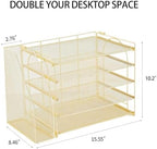 AUPSEN Gold Desk Organizers and Accessories, 5-Tier Desktop Paper File Organizer with Removable File Holder, Desk Accessories & Workspace Organization for Home Office Supplies (Gold) - Image 7