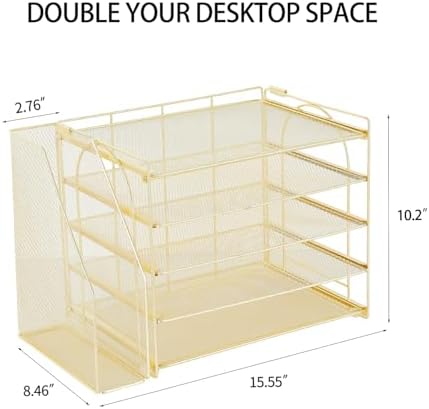 AUPSEN Gold Desk Organizers and Accessories, 5-Tier Desktop Paper File Organizer with Removable File Holder, Desk Accessories & Workspace Organization for Home Office Supplies (Gold) - Image 7