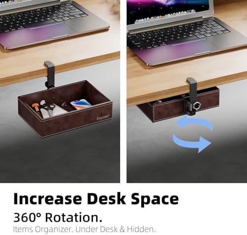 Under Desk Drawer, Clamp on Desk Organizer Hanging Desk Storage PU Leather - Image 3