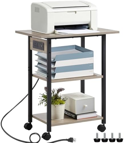 Lerliuo 3-Tier Printer Stand with Charging Station, Rolling Printer Table by Lerliuo