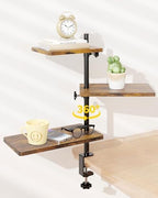 3 Tiers Clamp On Desk Shelf, 360° Angle Adjustable Desktop Shelf Organizer for Home Office Gaming Room, No Drill Desk Extender Adapt to 0.4-2.16 inches Table Thick, Black Brown - Image 3