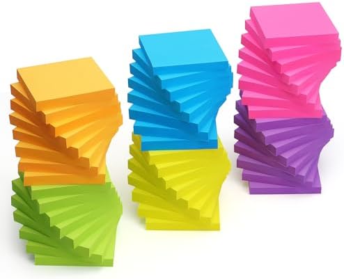 Sticky Notes 3x3 in, Bright Colors Self-Stick Pads, 48 Pads, 90 Sheets/Pad by Unknown