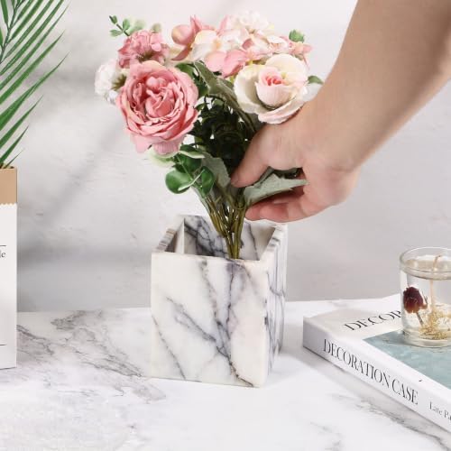 Marble Pen Holder Nature Stone Organizer Marble Square Storage Container for Makeup Brush Pens Toothbrush, White Color - Image 3