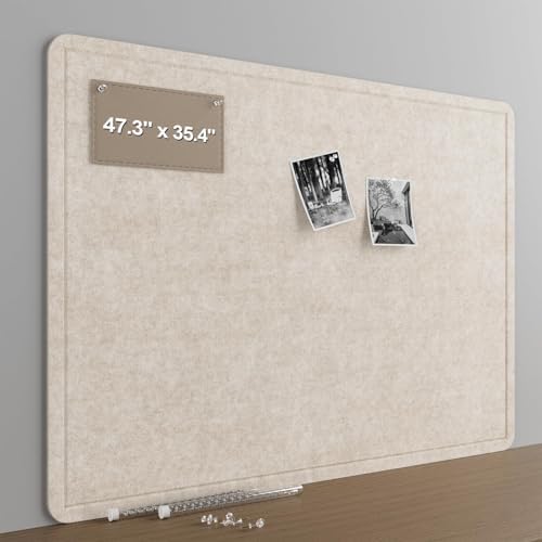 Felt Bulletin Board for Wall 48" x 36" Unfolded Size, Large Frameless Felt Pin Board, Soft Cork Board Alternative for Office, Home Planning, Notes, Photos & Wall Decor, Foldable Shipping, Easy Install by CreateYourIdealSpace