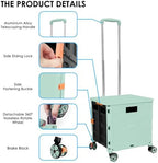 Foldable Utility Cart Portable Collapsible Crate Rolling Carts with Wheels Rolling Tote Basket Teacher Cart with Lid Wear-Resistant 360°Rotate Wheel Noiseless for Shopping Storage Office Use - Image 2