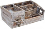 Liry Products Rustic Torched Wooden Desktop Organizer Dark Brown Tabletop Storage Cabinet Stepped Rack Multiple Compartments 2 Tier Drawers Makeup Accessory Sorter Display Box Home Office Supplies - Image 7