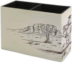 PU Leather Multi-Compartment Pen Holder Desktop Organizer Pencil Cup Storage Caddy for Office Home Supplies Hand Drawn of Two Cowboys Riding Horses in Desert - Image 7