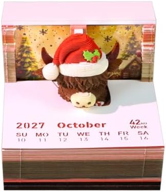 3D Calendar 2027, Tear-Away Desk Calendar, Paper Art Memo Pad, LED Light (Christmas H) - Image 2
