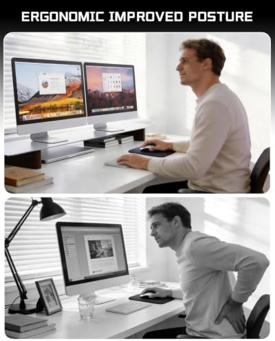 Aluminum Dual Monitor Stand Riser with Wooden Legs, 42.5" Wide - Image 5