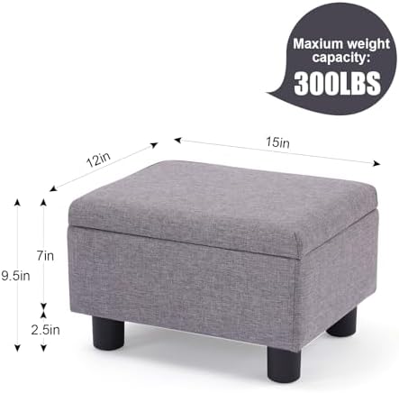 Small Foot Stool Under Desk Foot Stools Ottoman Footstool Foot Stools Small Footstools Foot Stool for Living Room Foot Rest 15" W x 12" D x 9.5" H Linen Dark Grey - Image 2