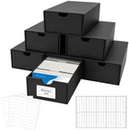 Business Card Storage Box 6 Pack, Stackable Card Organizer with Pull-Out Drawers and 24 Sections, Holds Up to 3000 Cards, Black Corrugated Desktop Filing Boxes with Labels by QLOUNI