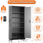 Aobabo Metal Garage Cabinet with Wheels, 34" W x 18" D x 71" H,Gray - Image 3