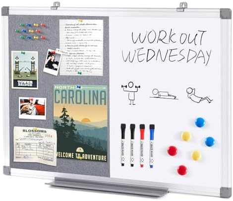 SWANCROWN Bulletin Board White Board Combo, 24 x 18 in, Aluminum Frame by SWANCROWN