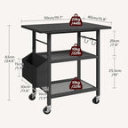 MAHANCRIS 3-Tier Printer Stand, Rolling Printer Table on Wheels, Industrial Storage Stand with Side Pocket, Wooden Tabletop, 2 S-Shaped Hooks, for Home Office, Black PTBK2501 - Image 3