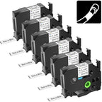 6 Pack HSe241 HS-241 17.7mm 3/4" Black on White Heat Shrink Tube Label Tape by KCMYTONER