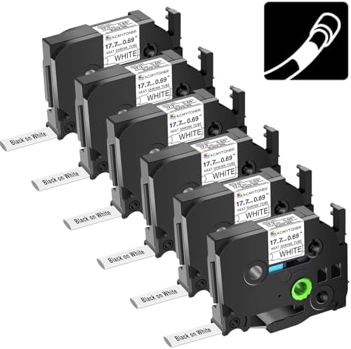6 Pack HSe241 HS-241 17.7mm 3/4" Black on White Heat Shrink Tube Label Tape by KCMYTONER