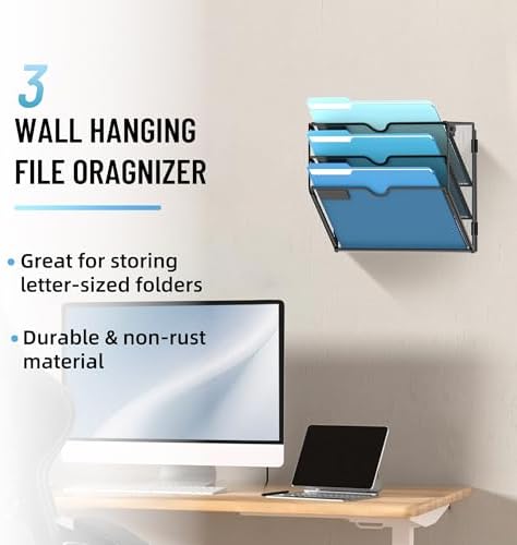 SUPEASY 3-Tier Hanging Wall File Organizer with Hooks, 2 Pack - Image 2