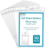 Beebel 10 Pack Job Ticket Holders 8 1/2" x 11" Waterproof Zip Page Protectors Heavy Duty Dry Erase Document Storage Shop Ticket Holders (Clear-Vertical) by Beebel
