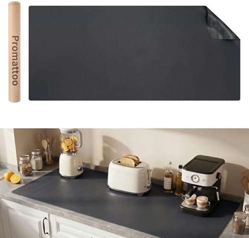 1.6mm Thick Leather 17x54 Inch Non-Slip Mat, Waterproof Countertop Protector, Dinner Table Runner/Cabinet Top Cover, Obsidian Black by Promattoo