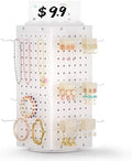 Urban Deco 360° Rotating Pegboard Display Stand with Signage, 4-Sided Spinning Peg Board Stand with 24 Hooks for Jewelry, Earring & Keychain Holder Displays for Craft Shows & Vendor Events (White) by UrbanDeco
