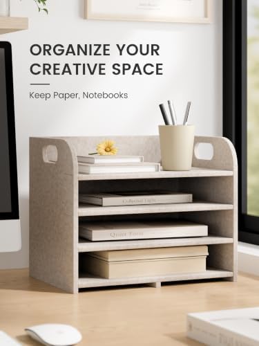 Fluxynara 4-Tier Felt File Organizer with Carry Handles, Oatmeal - Image 5