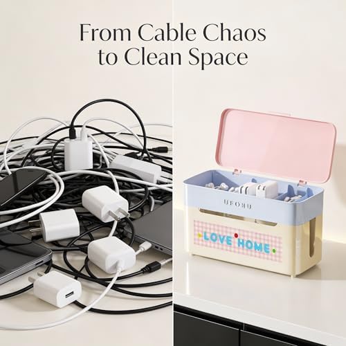 2-Tier Rolling Cable Management Box with Wheels (Large) – Mobile Power Strip Hider & Cord Organizer – Under Desk Wire Concealer & Charging Station Organizer – Baby & Pet Proof Safety (Macaron Pink) - Image 2