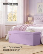 SONGMICS Foldable Storage Ottoman with Flipping Lid, 43.3 Inch Velvet Bench - Image 3