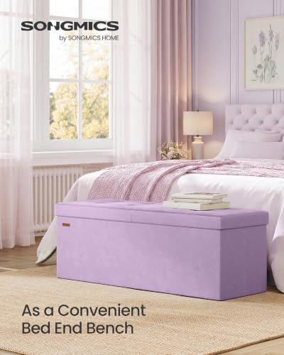 SONGMICS Foldable Storage Ottoman with Flipping Lid, 43.3 Inch Velvet Bench - Image 3