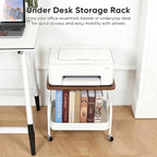 Under Desk Printer Stand with Storage 2 Tier Rolling Printer Cart with Wheels, Mobile Short Under Shelf Storage Small Rolling Table Cart for Home Office, White - Image 3