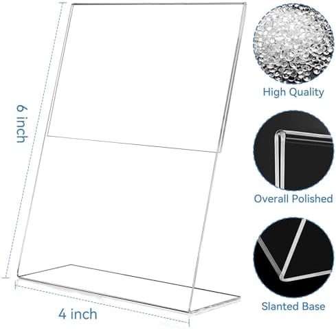 EHWINE 24 Pack 4 x 6 Acrylic Sign Holder, Clear Plastic Signs Display Stand, Vertical Slanted Back Paper Holder Stand up Table Top Sign Holders Flyer Stand Frames Suitable for Office Business Store - Image 3
