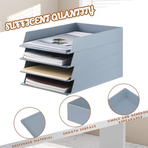 Wenqik Gray Letter Trays Stackable, 4 Pcs Plastic Desk Organizer - Image 3