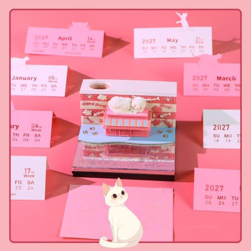 3D Calendar 2027,Time Piece Calendar 2027 With LED Lights,3D Art Calendar Memo Pad,Cat Home Desktop Decoration,Tear-Away 3D Paper Art Notepad,Christmas Gift,New Year Gift (Sweet-Dream Cat Home) - Image 6