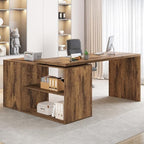 HSH L Shaped Computer Corner Desk with Storage Drawers 55 inch Rustic Brown - Image 3