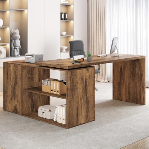 HSH L Shaped Computer Corner Desk with Storage Drawers 55 inch Rustic Brown - Image 3