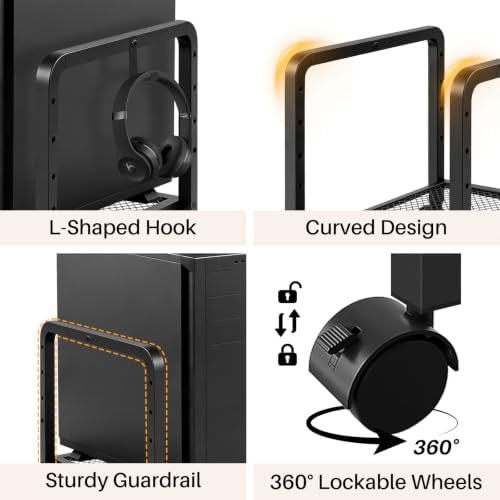 Metal PC Stand, Adjustable Computer Tower Stand with Wheels, Black - Image 7
