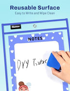 SUNEE 100 Packs Oversized Reusable Dry Erase Pocket Sleeves with 5 Rings, 10 Assorted Colors 10x14 Ticket Holders, Clear Plastic Sheet Protectors, Teacher School Classroom Supplies - Image 3