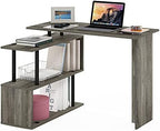 Furinno Moore L-Shape Computer Desk with 3-Tier Shelves, French Oak by Furinno-FitsYourSpaceFitsYourBudget