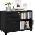 MIIIKO 3 Drawer File Cabinet with Lock, Metal Lateral Rolling Printer Stand Office Storage Filing Cabinets for Home Office,A4, Letter,File Folders(Black) by MIIIKOOfficeFurniture
