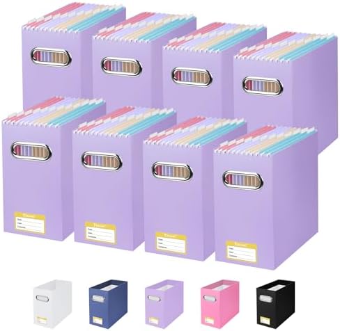 BALEINE 8PK File Organizer Box, Cardboard File Folder Organizer with Handle by BALEINE