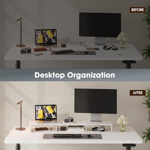FITUEYES Dual Monitor Stand Riser, Adjustable Length and Angle, White - Image 4
