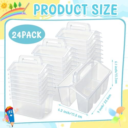 GlikCeil 24 Pcs Classroom Caddy Storage Basket with Handle,Clear - Image 3
