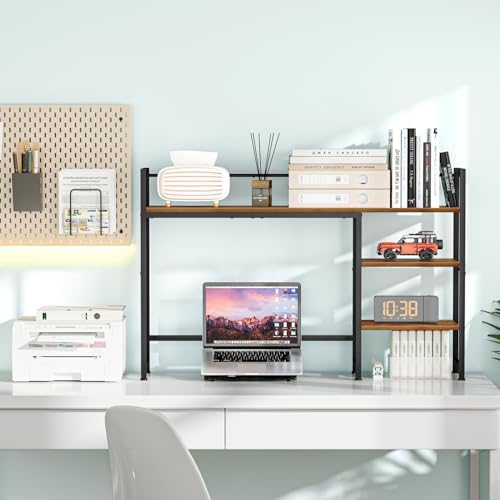 Snughome Desk Shelf, 44.9" Large Desktop Organizer Shelf, Desk Hutch for Computer Monitor, 4 Tier Desk Top Display Rack, Wood Desktop Bookshelf Storage Rack for Home Office Dorm - Image 4