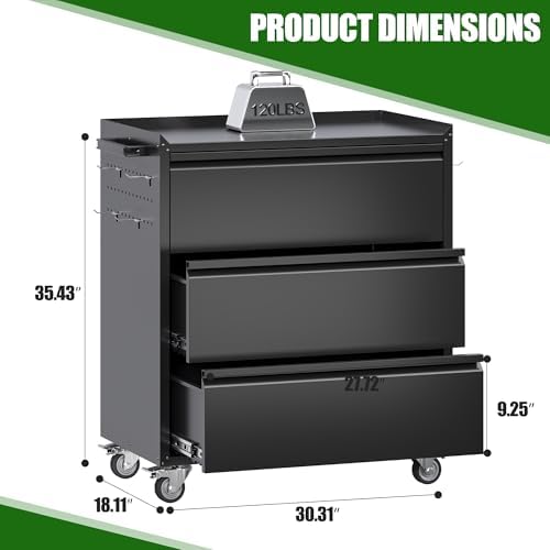 3-Drawer Rolling Tool Chest with Wheels, Pegboard and Push Handle - Image 3