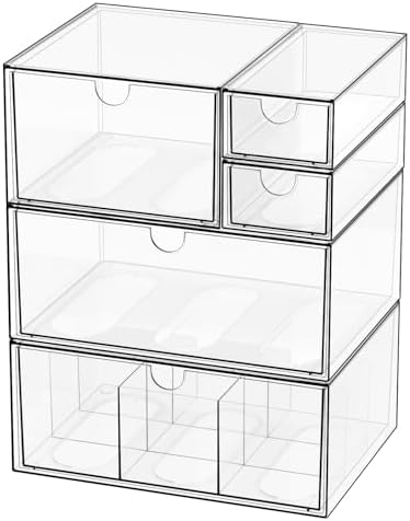 Clear 5-Drawer Stackable Desk Organizer Storage Set by Yashong