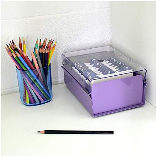Acrimet 3 x 5 Card File Holder Organizer Box Metal Base Heavy Duty (AZ Index Cards and Divider Included) (Purple Color with Clear Crystal Plastic Lid Cover) - Image 3