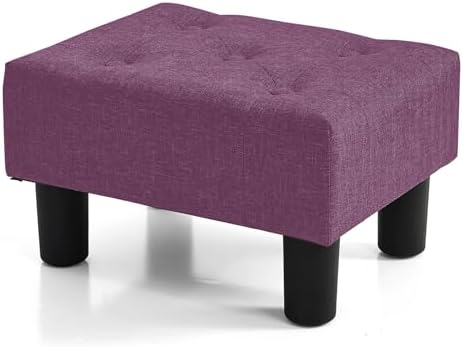 BRIAN & DANY Small Foot Stool, Linen Foot Stools with Legs, Stable Small Footstool for Living Room, Purple by BRIANDANY