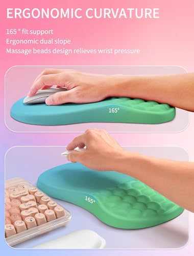 Hokafenle 2in1 Combination, Wave Keyboard Wrist Rest and Ergonomic Curvature Mouse Pad Wrist Support for Relieve Wrist Pain, Filled with Soft Cushion Memory Foam, Gradient Green - Image 3